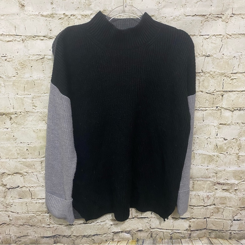 Calvin Klein Black Gray Colorblock Ribbed Mock Neck Sweater